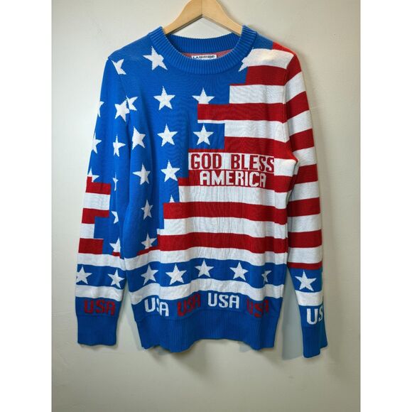LA Police Gear American Flag USA Ugly Christmas Pullover Sweater Men's Size M - Picture 4 of 6